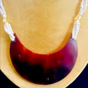 BEADED TORTOISE SHELL NECKLACE WITH EARRINGS 1990